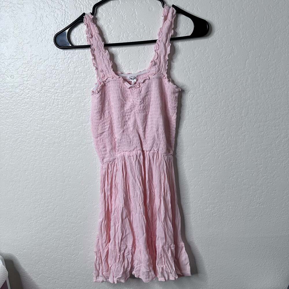 Sleeveless Ruffle Smocked Mini Dress in Pink - Medium - Can fit Small